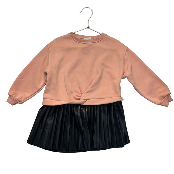 Zara Peach Sweatshirt & Black Faux Leather Dress - Size 3