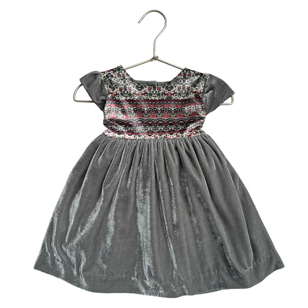 Claudia Sage Green & Pink Print Velvet Dress - Size 18 Mo