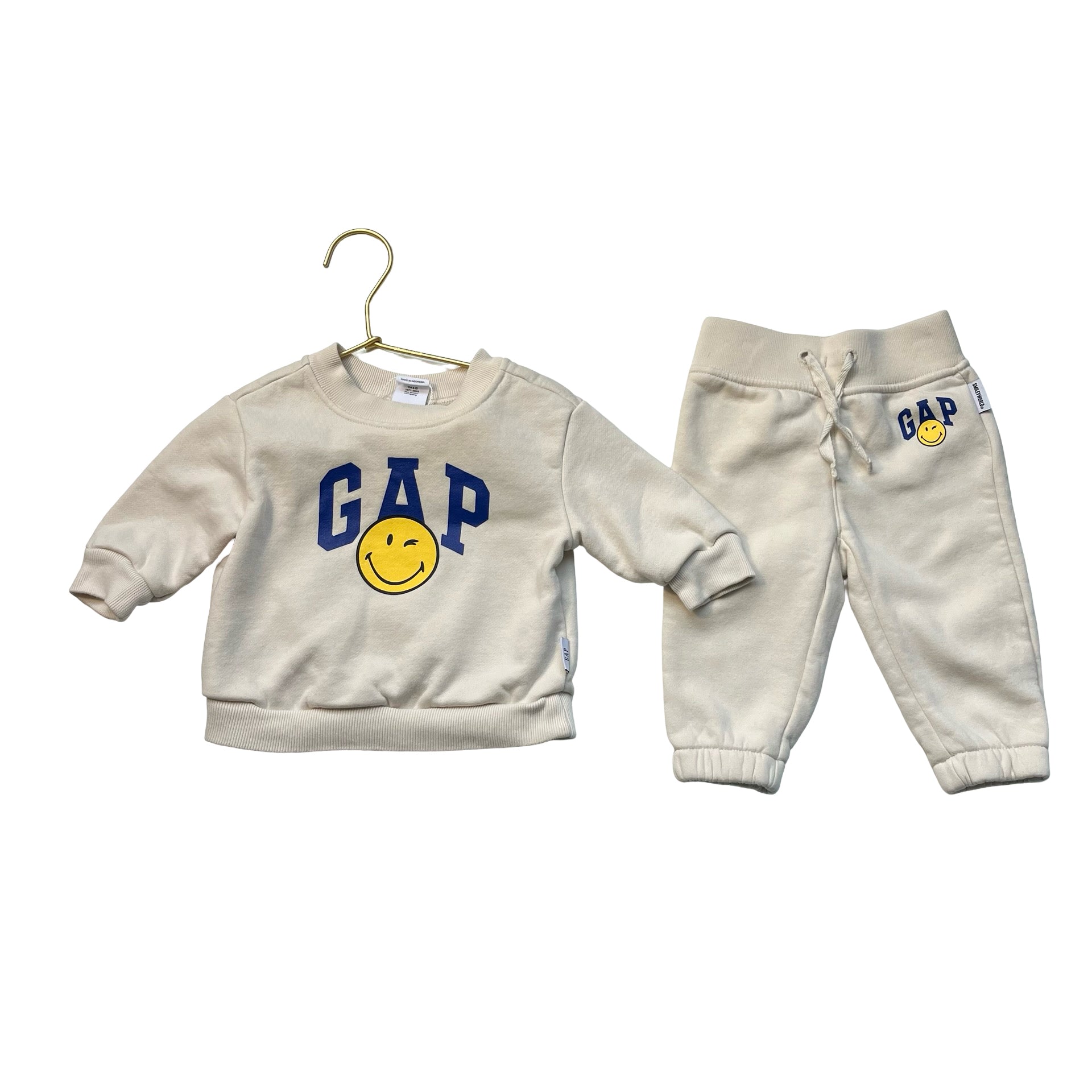 Baby Gap x Smiley World Ivory Sweatshirt & Jogger Set - Size 3-6 Mo