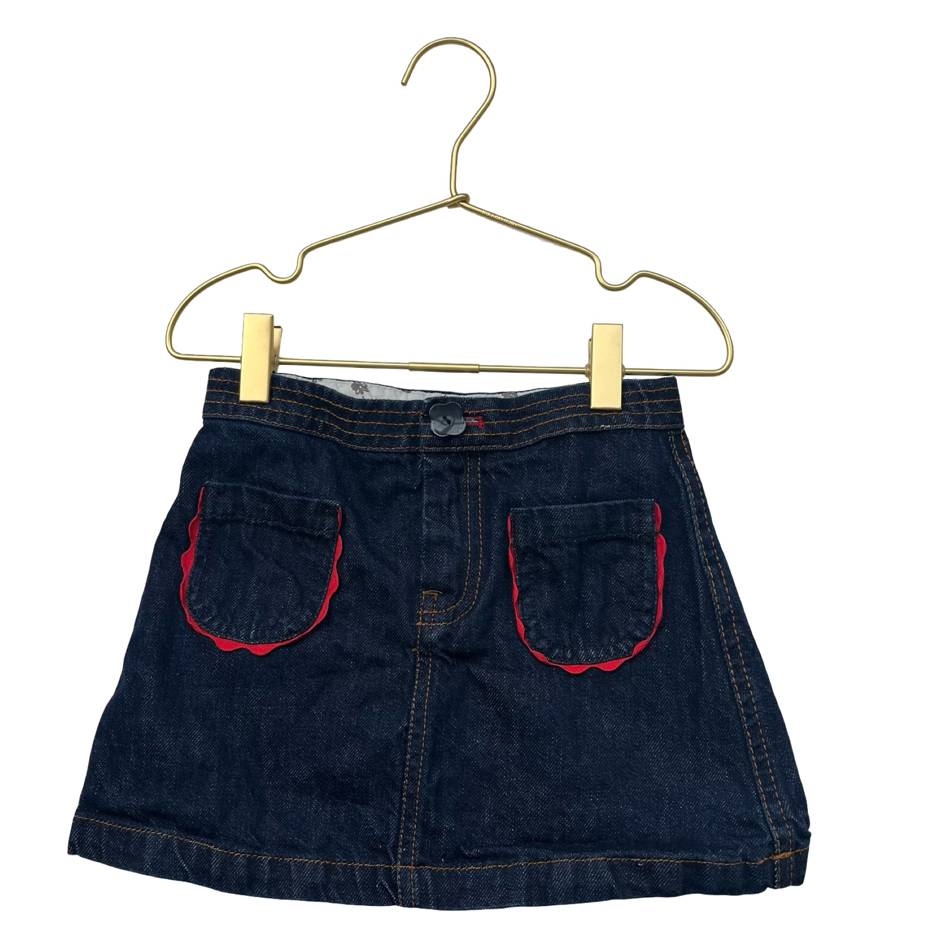 Zara Dark Denim Skirt, Red Trim - Size 7