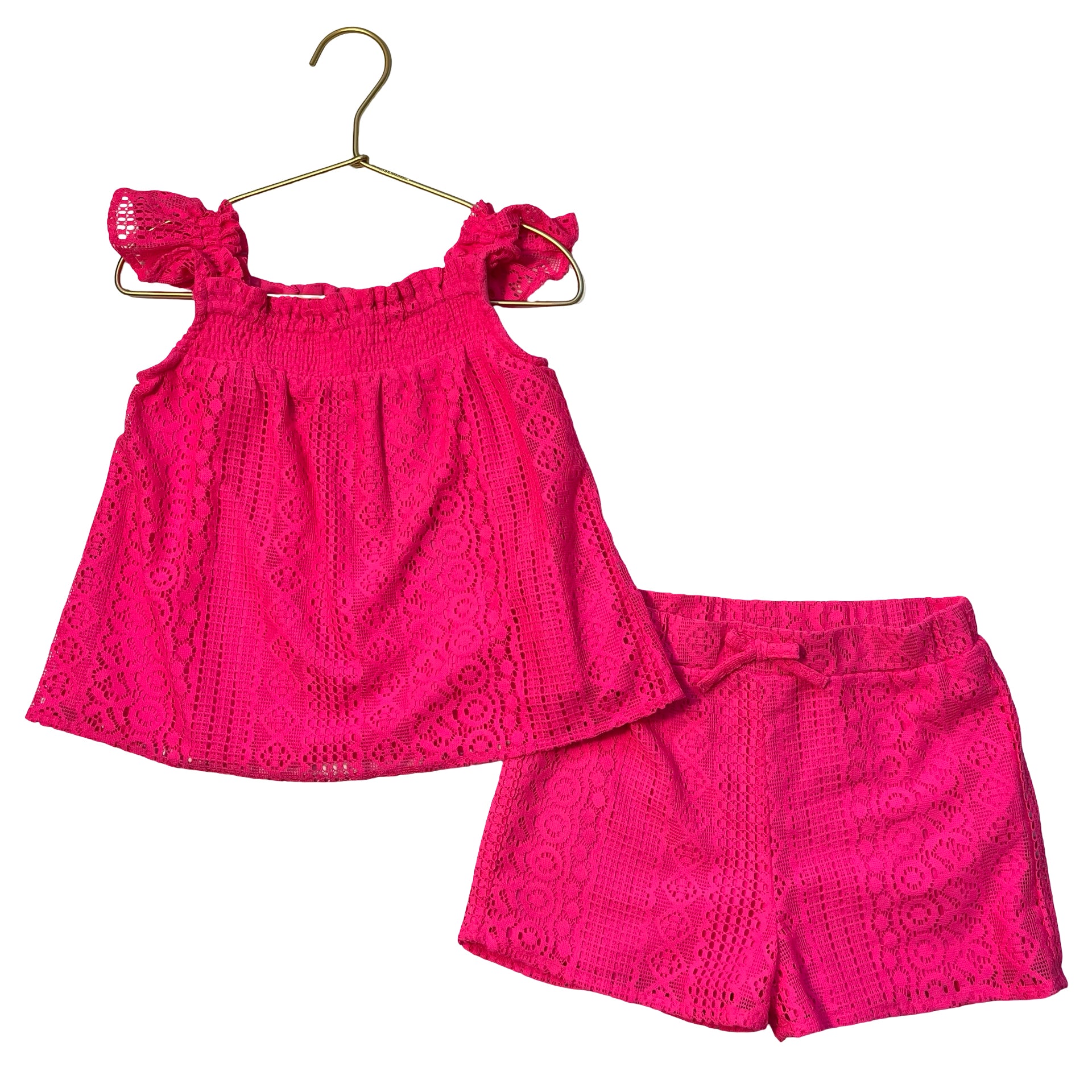 Primark Neon Pink Lace Shorts & Tank Set - Size 4-5