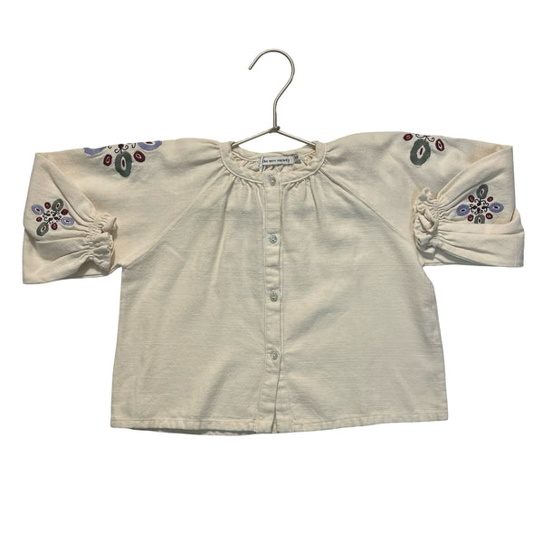The New Society Ivory Embroidered Flower Button Down Blouse - Size 2Y