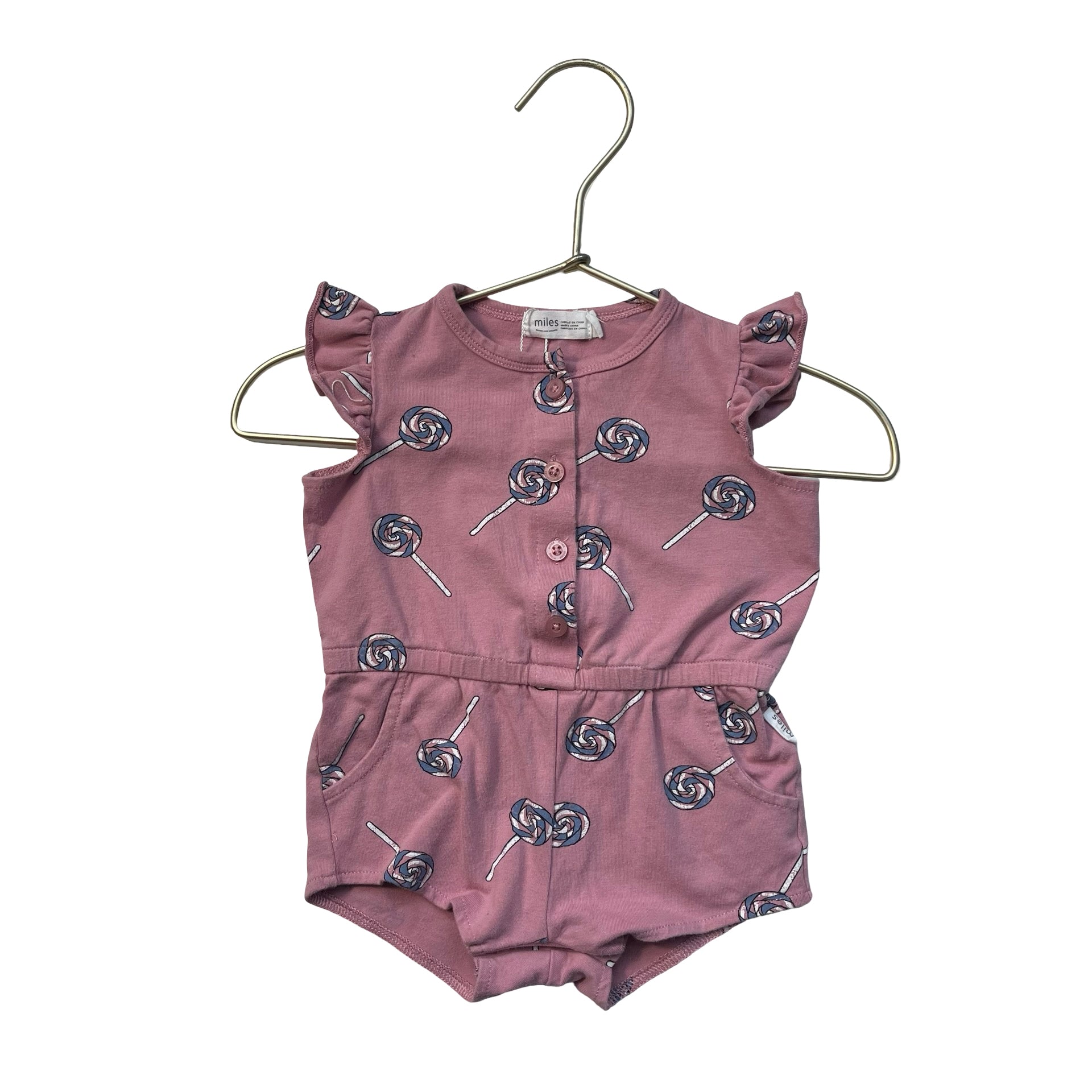Miles Dusty Pink Lollipop Print Romper - Size 3 Mo
