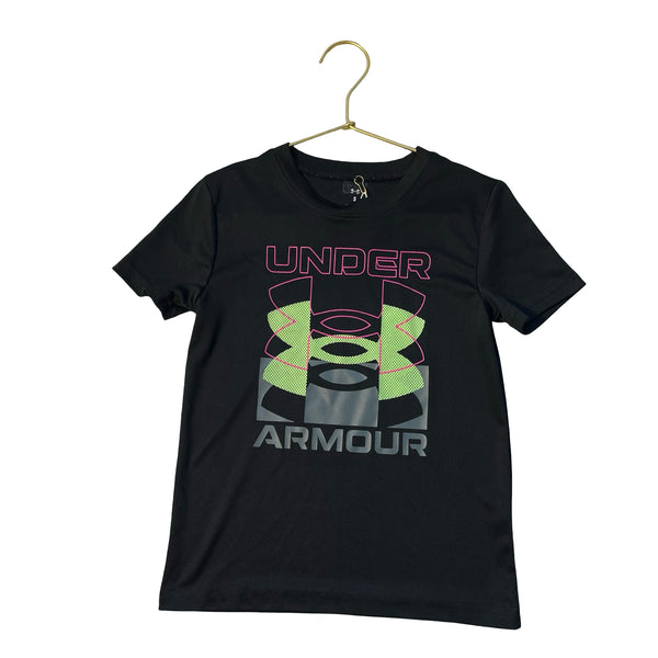 Under Armour Black & Colorful Logo Athletic T-Shirt - Size 5