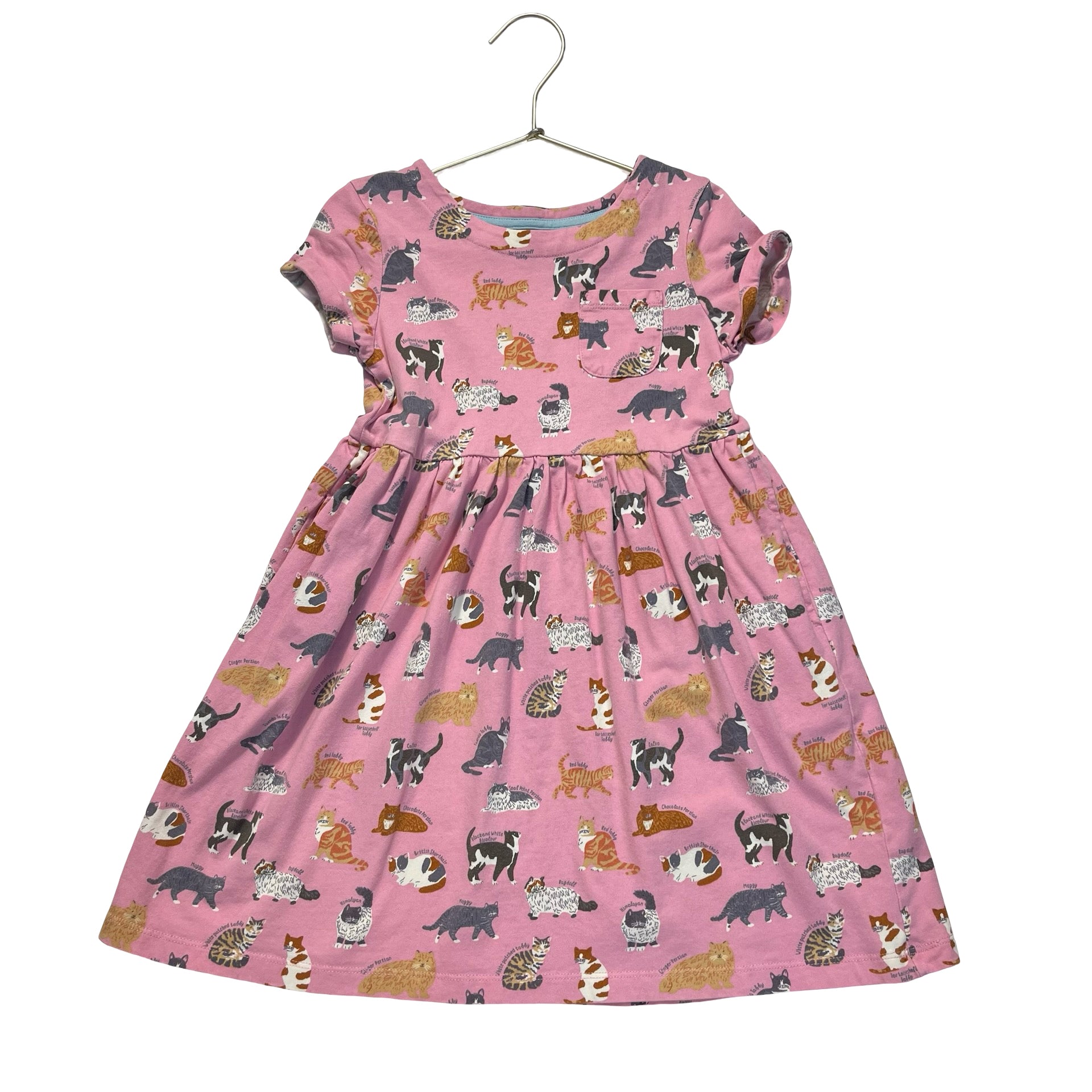 Mini Boden Pink Cat Print Dress - Size 6-7Y