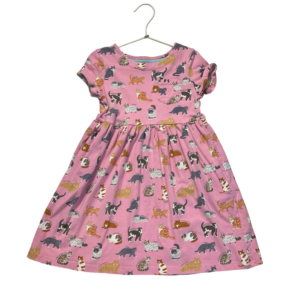 Mini Boden Pink Cat Print Dress - Size 6-7Y