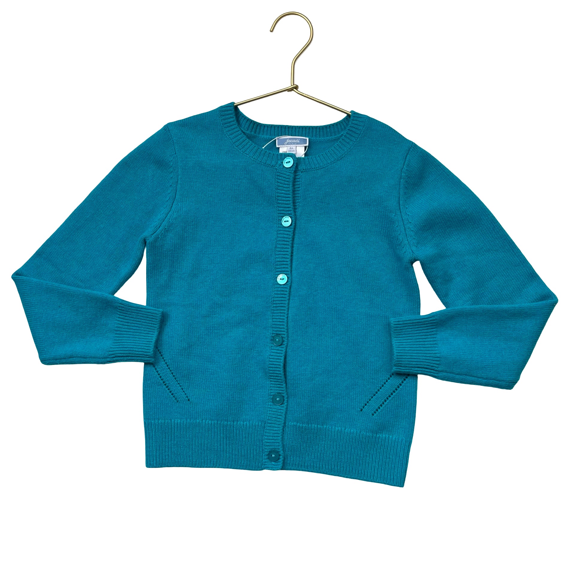 Jacadi Teal Wool-Blend Cardigan Sweater - Size 8A