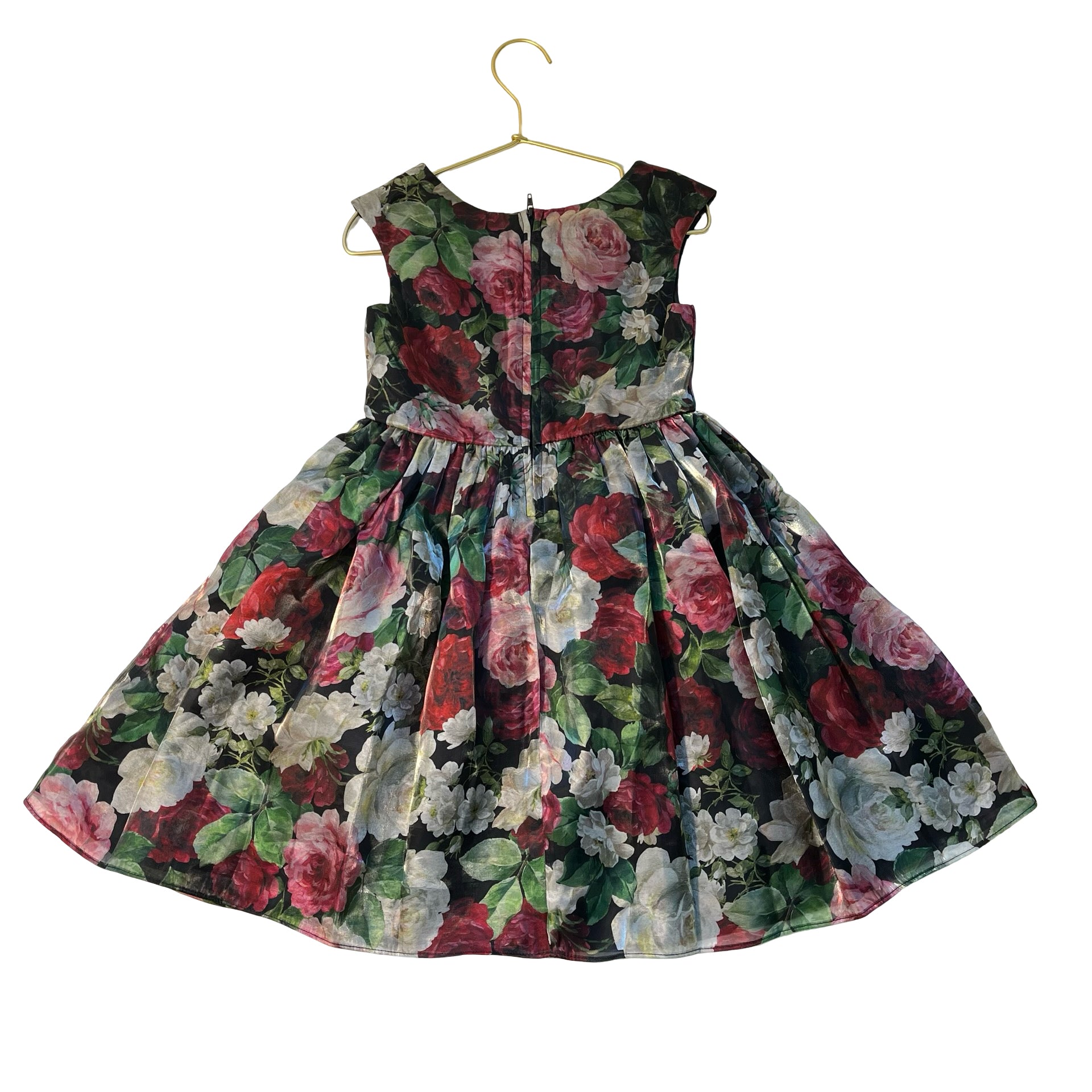 Pippa & Julie Shimmer Black, Red, White, Green Rose Print Dress - Size 6