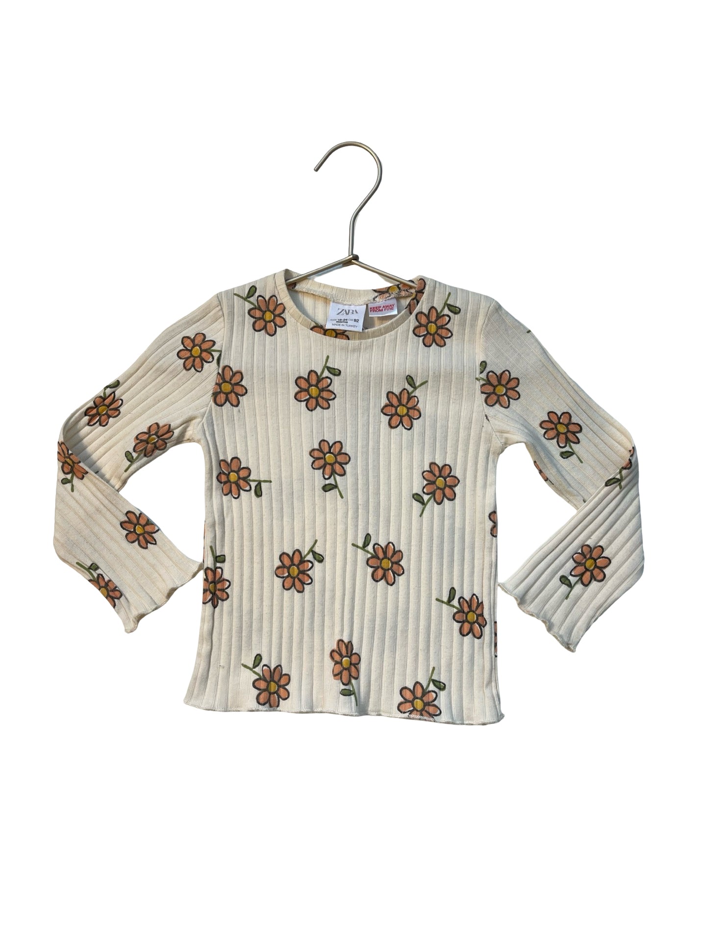 Zara Ivory Flower Print Ribbed Shirt - Size 18-24 Mo