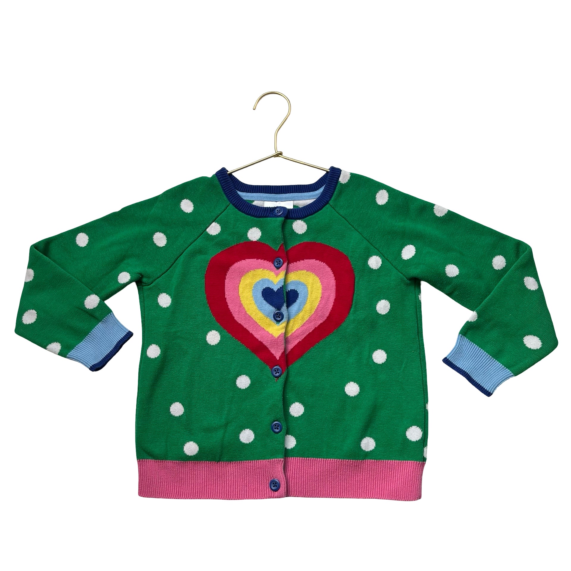 Hanna Andersson Green Dot & Rainbow Heart Cotton Cardigan - Size 120 (6)