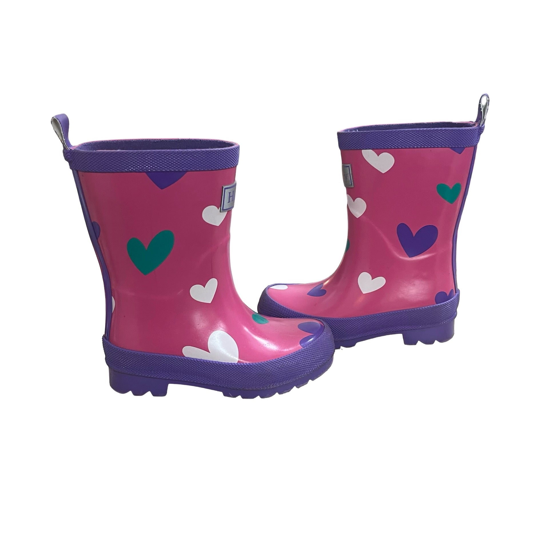 Hatley Pink & Purple Heart Print Rain Boots - Size 9