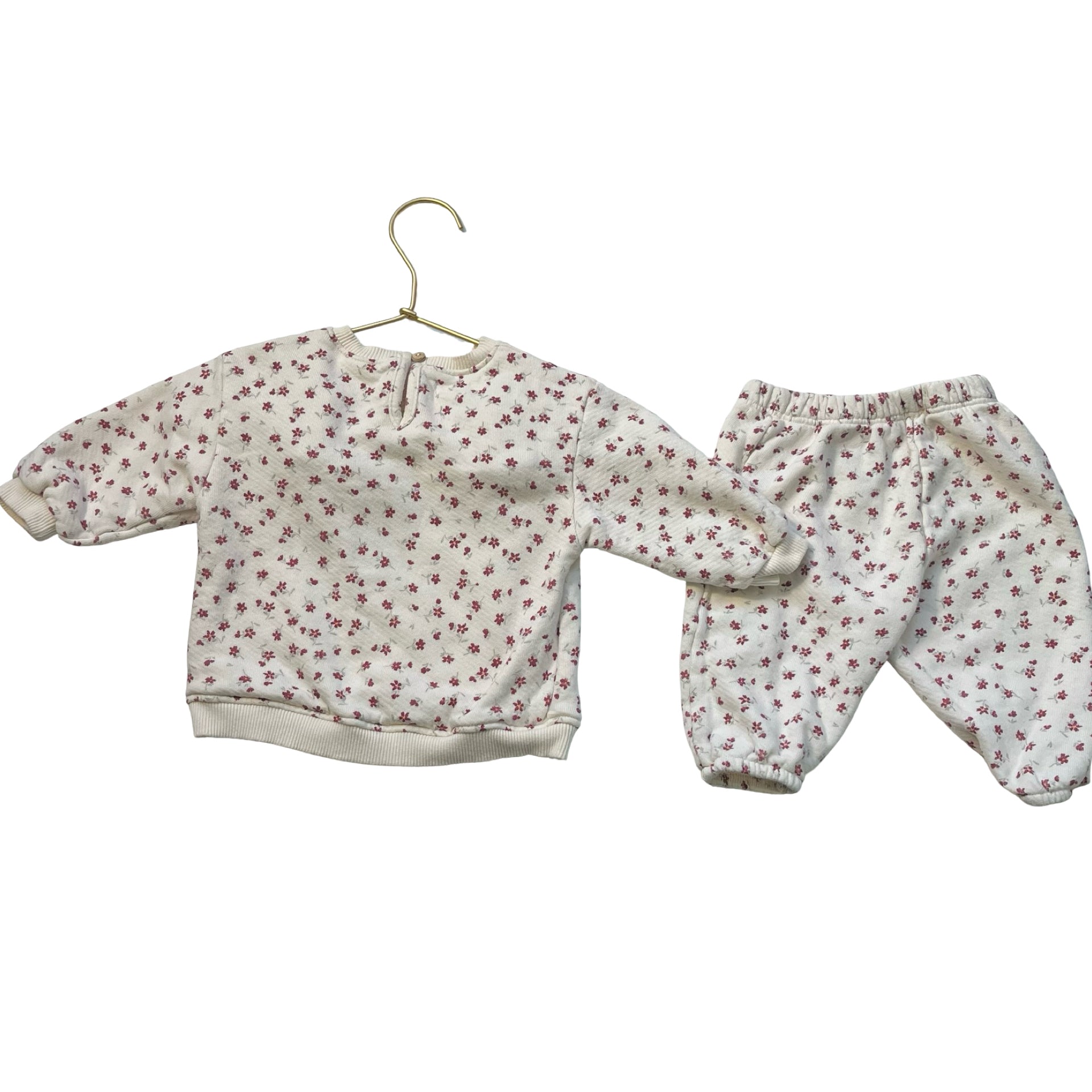 Zara Ivory & Red Floral Sweatshirt & Jogger Set - Size 3-6 Mo