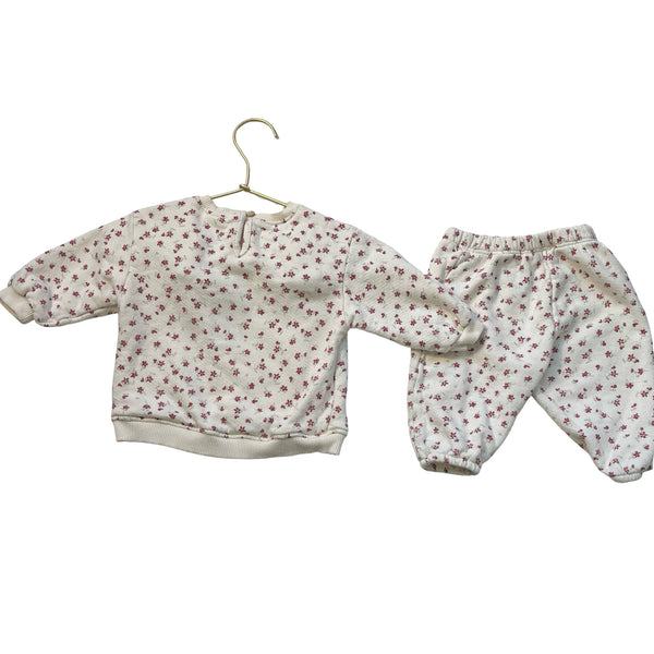Zara Ivory & Red Floral Sweatshirt & Jogger Set - Size 3-6 Mo