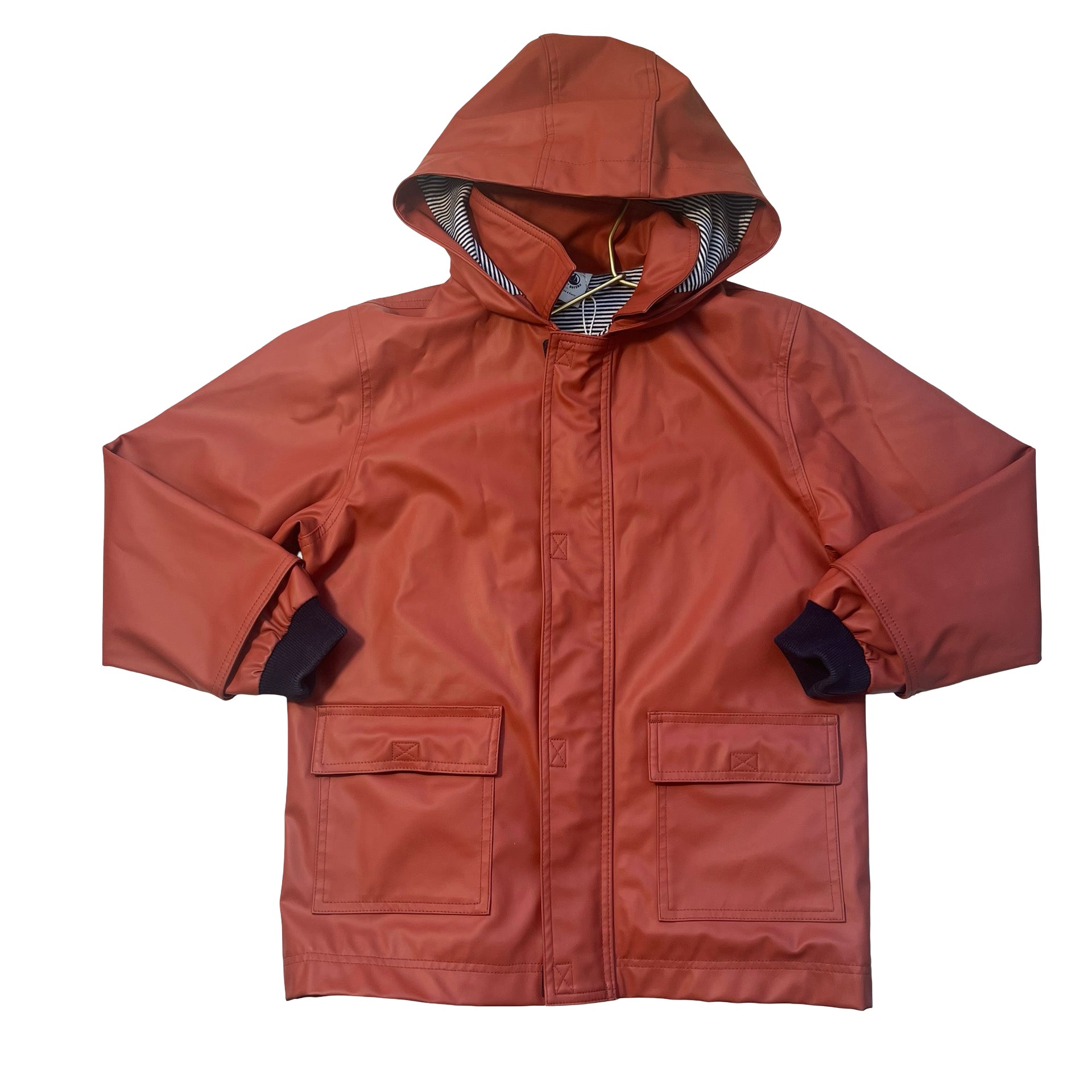 Petit Bateau Jersey-Lined Burnt Orange Hooded Rain Jacket - Size 6