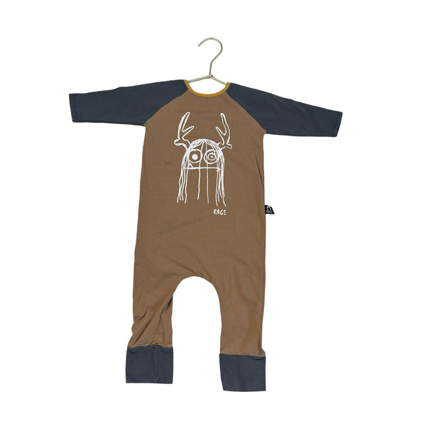 Rags Tan & Gray Graphic One-Piece - Size 18-24 Mo