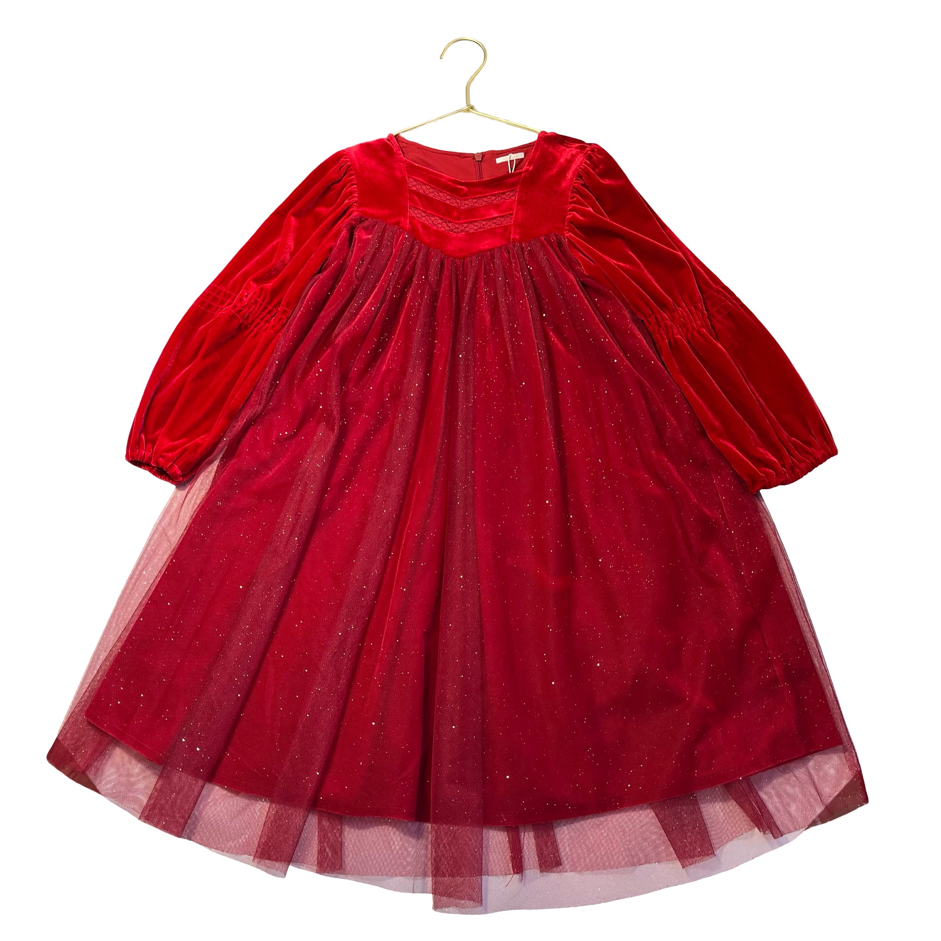 Lulabee Red Velvet & Sparkle Tulle Dress - Size 120 (6-7)