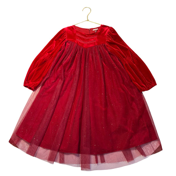 Lulabee Red Velvet & Sparkle Tulle Dress - Size 120 (6-7)