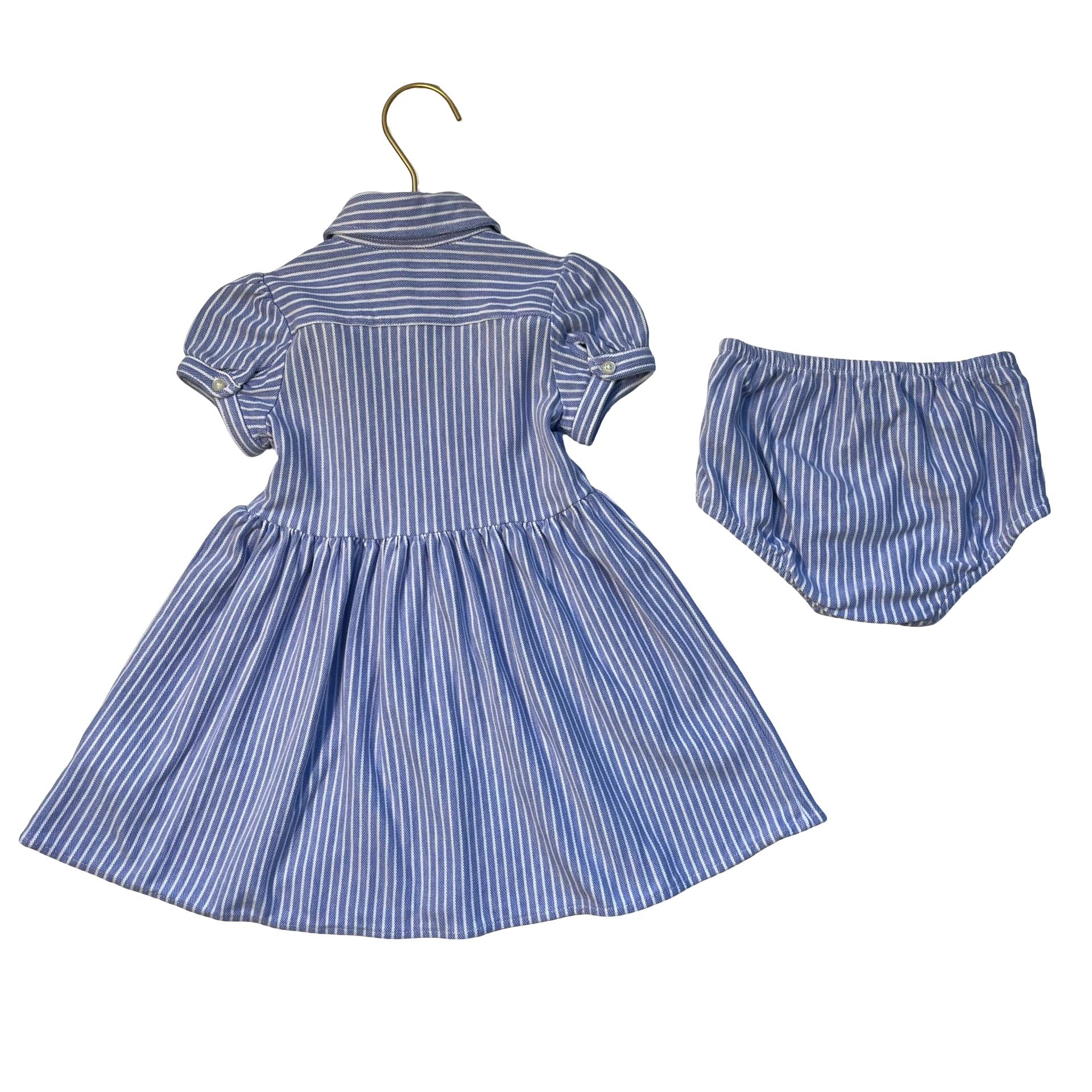 Ralph Lauren Blue & White Striped Shirt Dress & Bloomers - Size 18 Mo