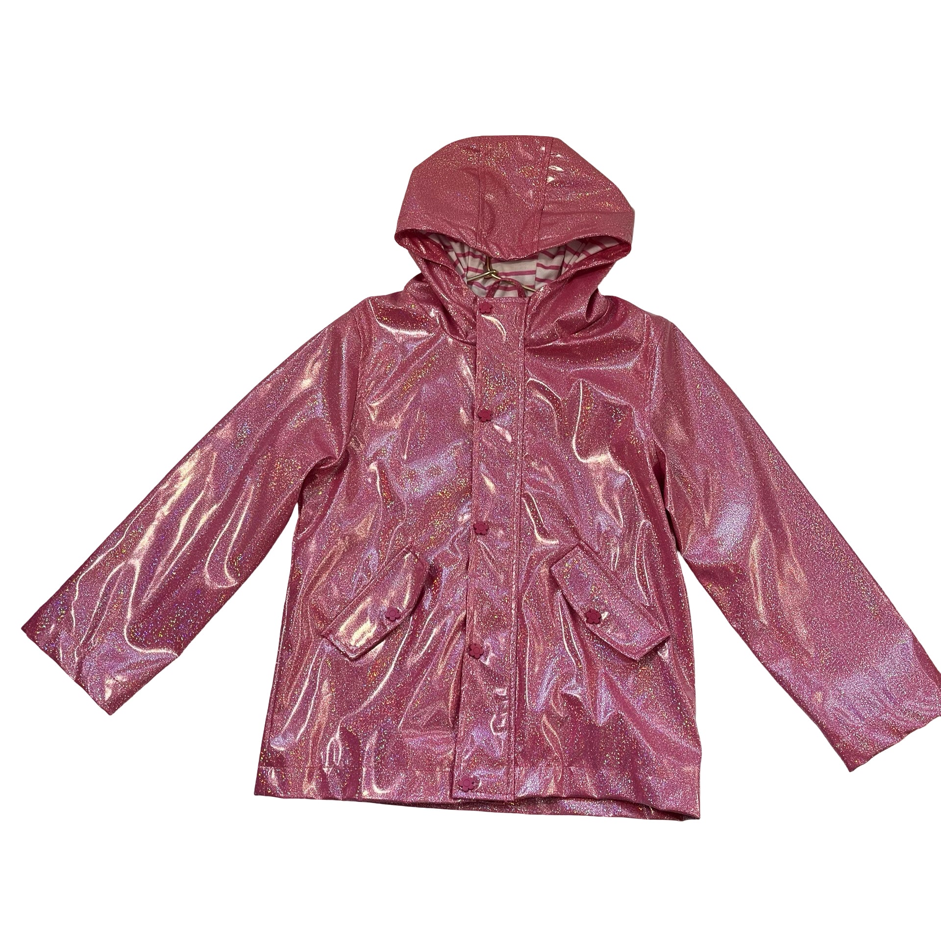 Berkley Jensen Jersey-Lined Pink Glitter Rain Jacket - Size 7
