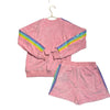 Lola & The Boys Pink Terry & Rainbow Sequin Striped Shorts & Sweatshirt Set - 10