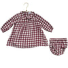 Angel Dear Plum & Ivory Check Dress & Bloomer - Size 12-18 Months