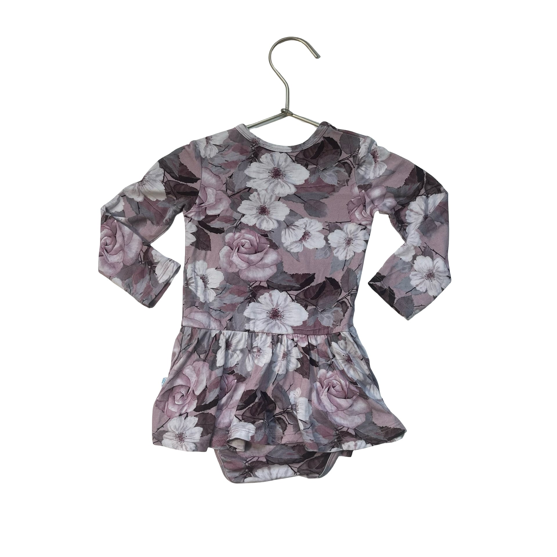 Posh Peanut Dusty Plum Floral Bodysuit Dress - Size 12-18 Mo
