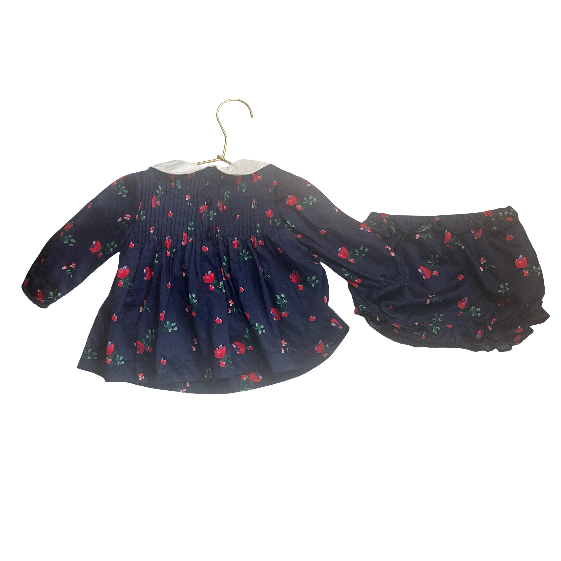 Janie and Jack Navy Floral Top & Bubble Shorts Set - Size 12-18 Mo