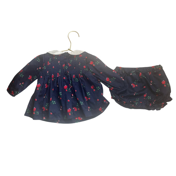 Janie and Jack Navy Floral Top & Bubble Shorts Set - Size 12-18 Mo