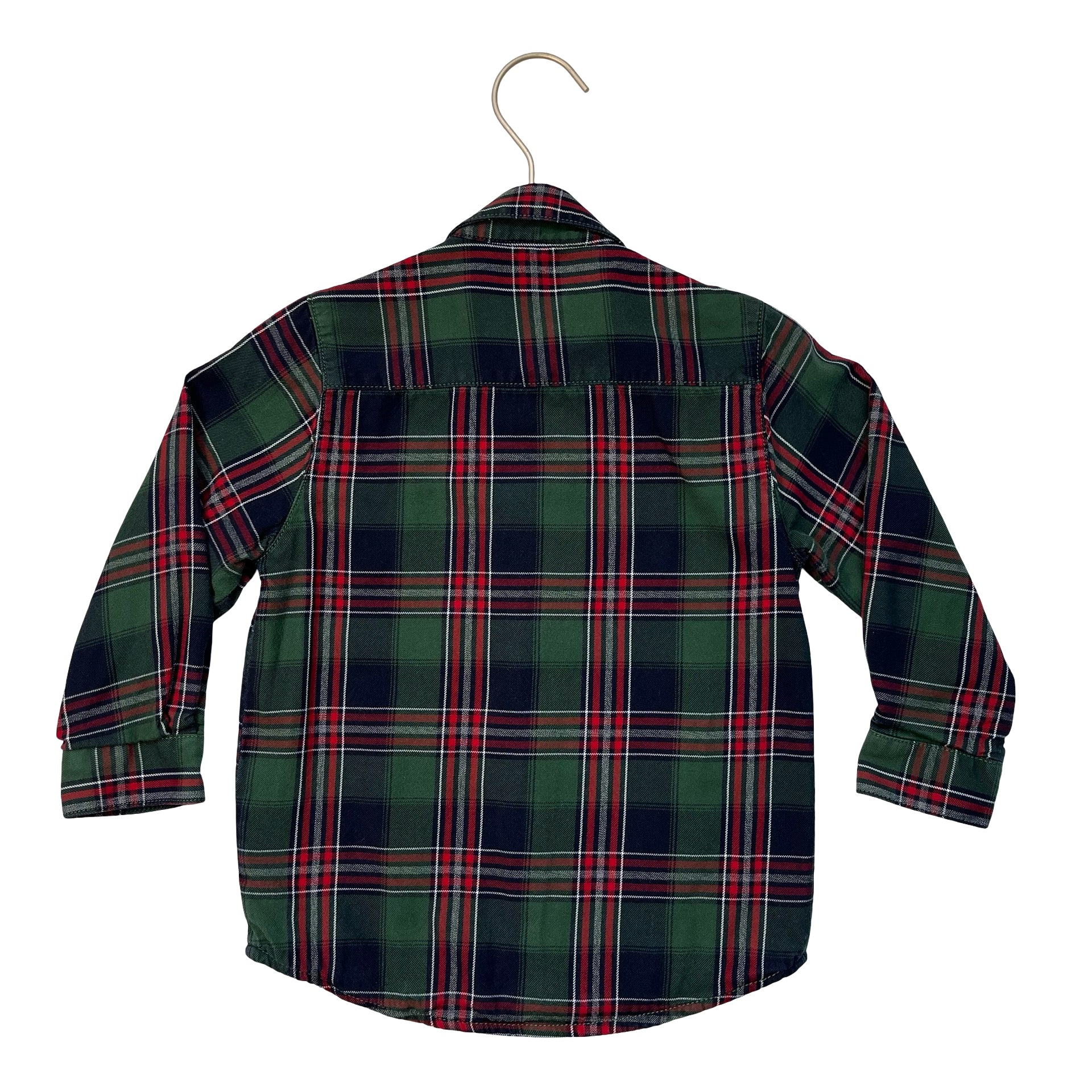 Mayoral Jersey-Lined Green, Red, Navy Plaid Button Down Shirt - Size 3