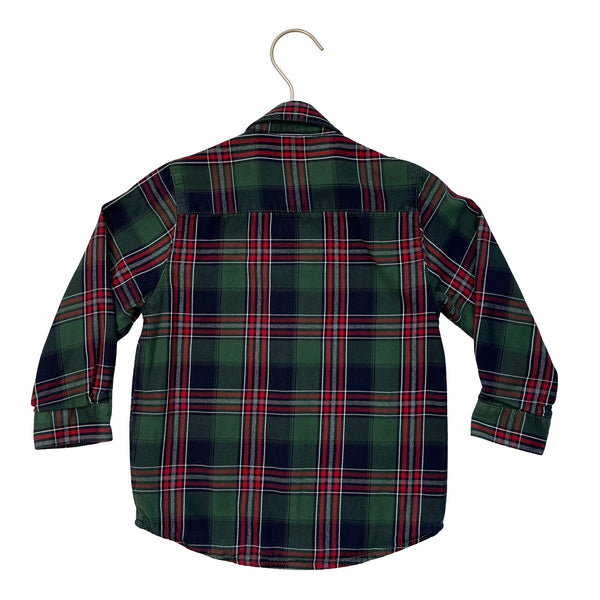 Mayoral Jersey-Lined Green, Red, Navy Plaid Button Down Shirt - Size 3