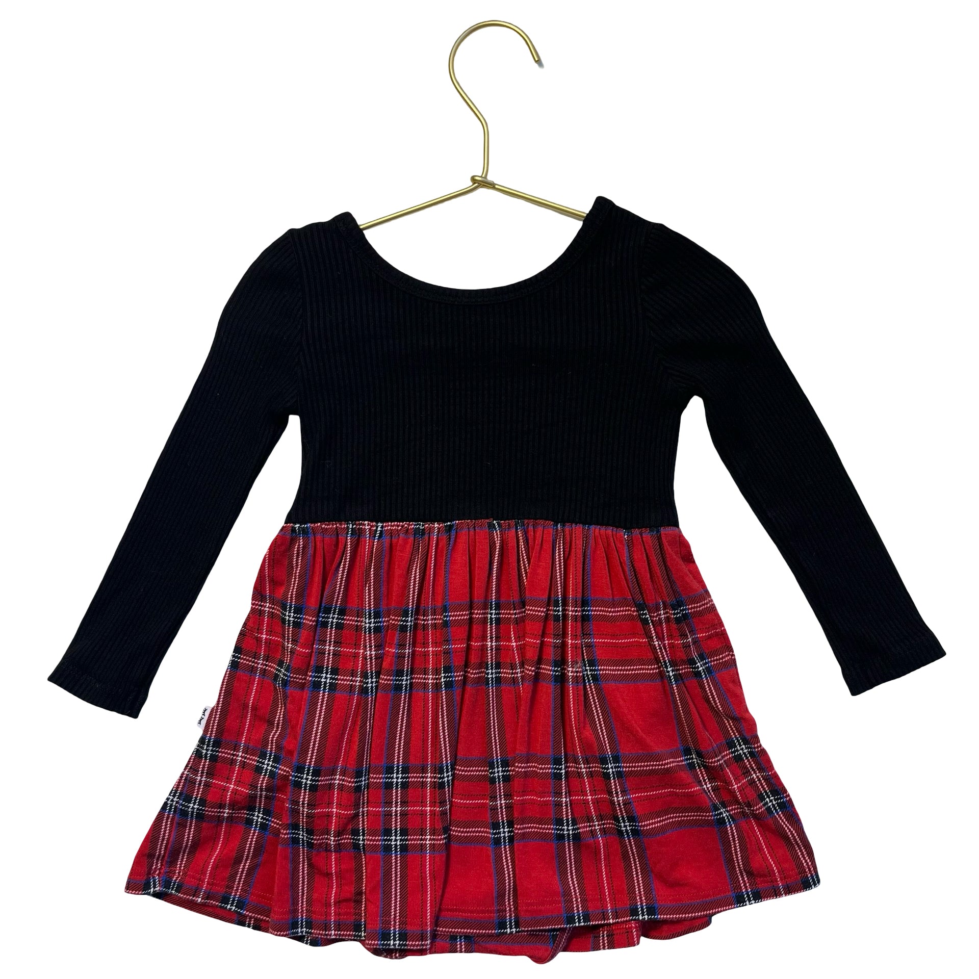 Play by Little Sleepies Red Tartan & Black Ribbed Bodysuit Dress - Size 12-18 Mo