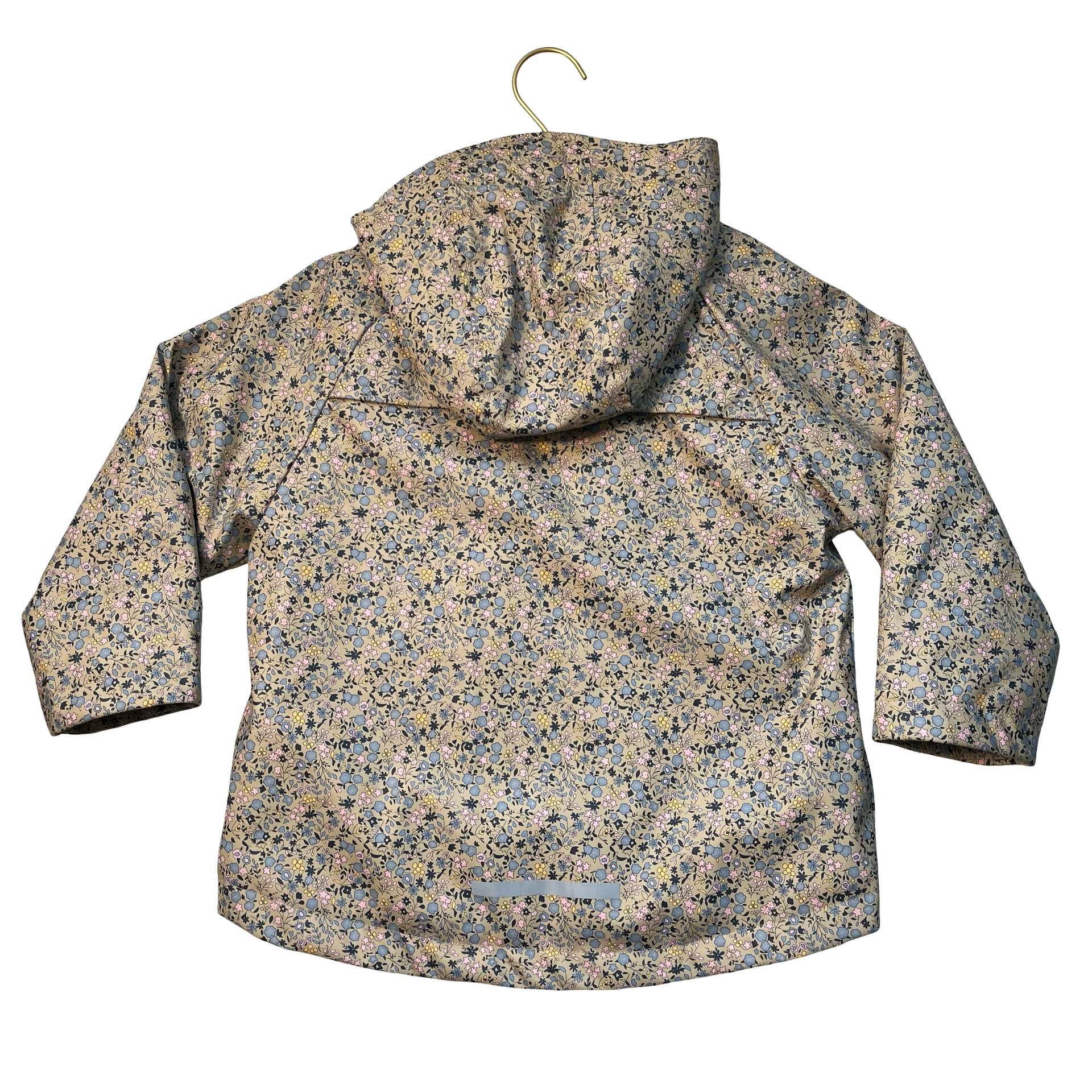 Zara Fleece-Lined Tan Floral Hooded Rain Jacket - Size 6