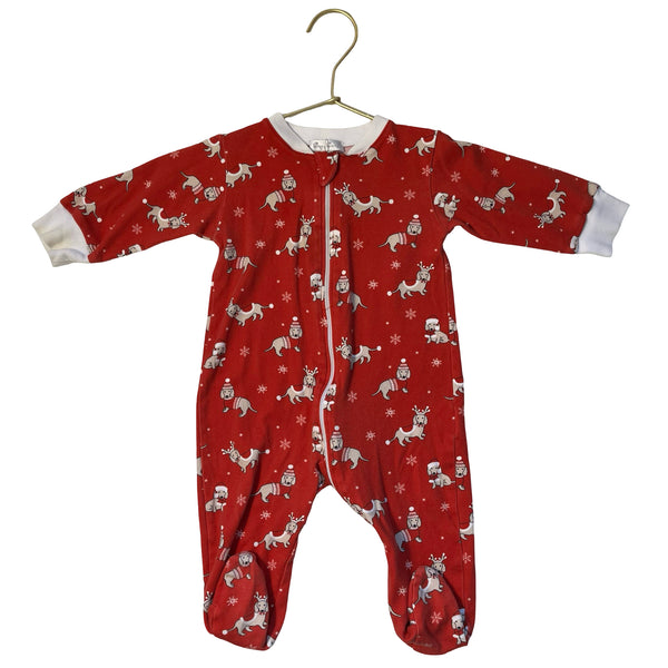 Kissy Kissy Red Christmas Dog Footed PJs - Size 9 Mo