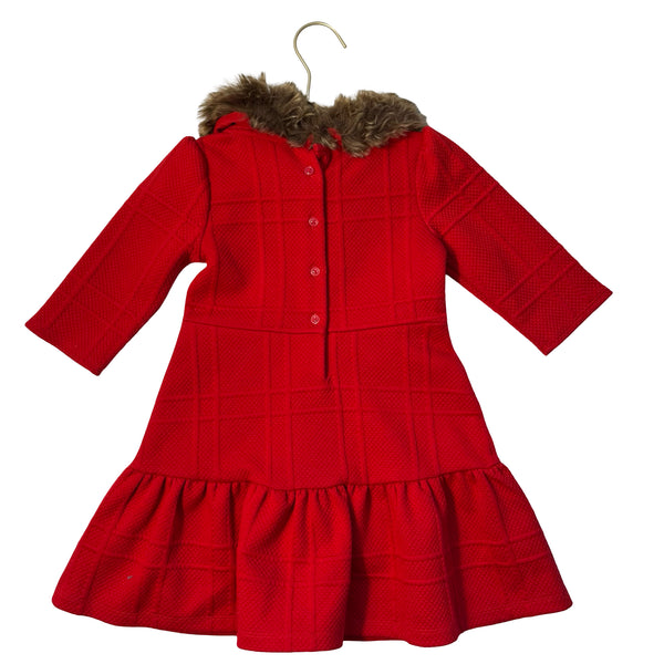 Janie and Jack Red Quilted & Faux Fur Collar Dress - Size 4