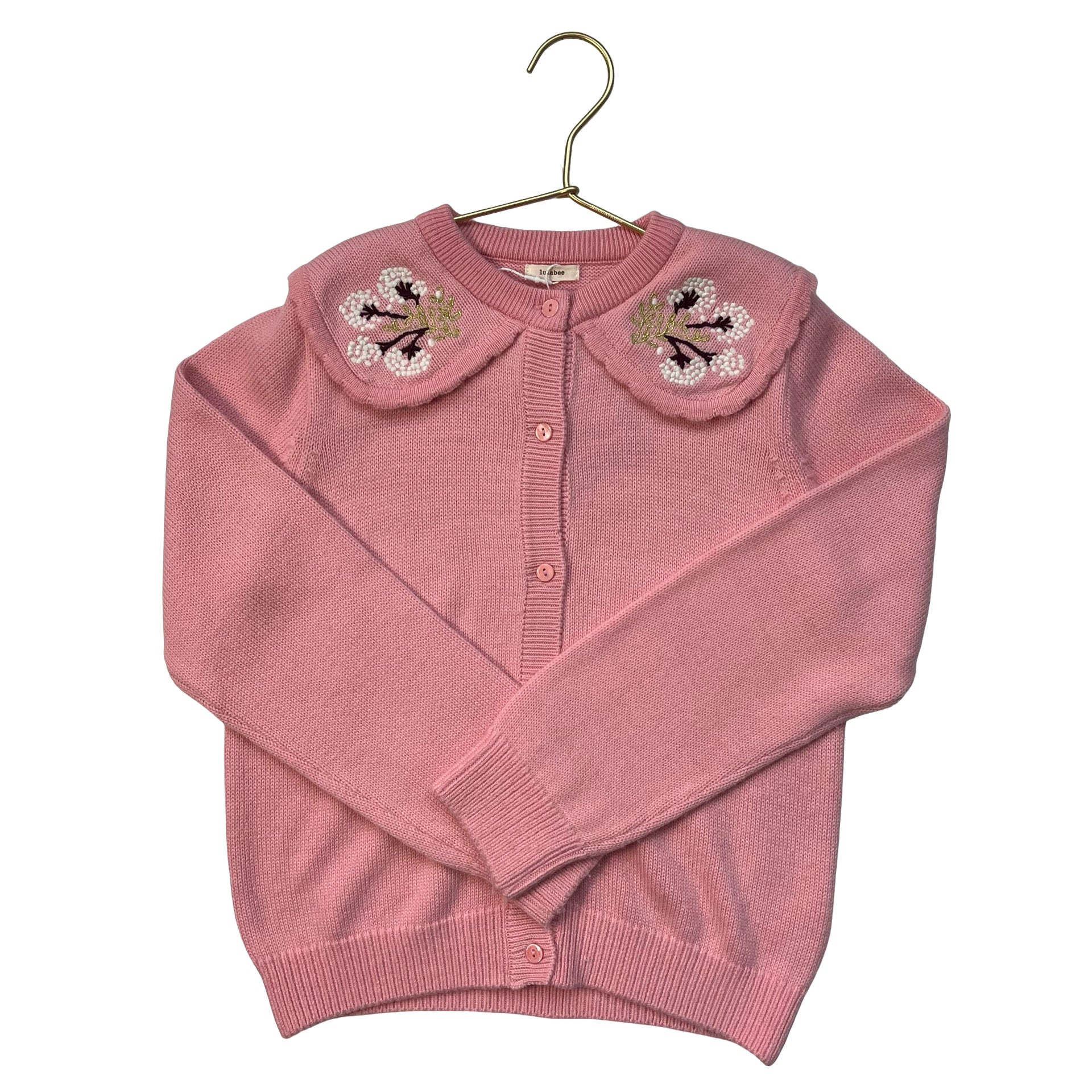 Lulabee Pink Embroidered Collar Cardigan Sweater - Size 145