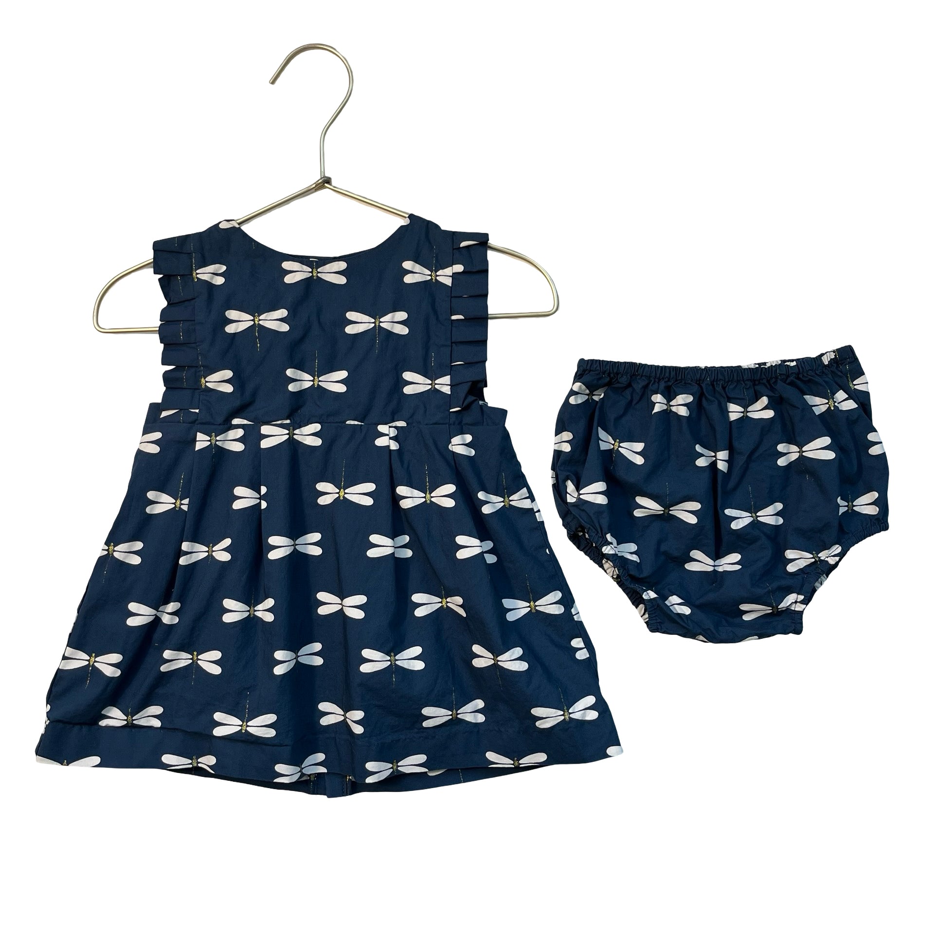 Jacadi Navy Dragonfly Print Dress & Bloomers - Size 12 Mo