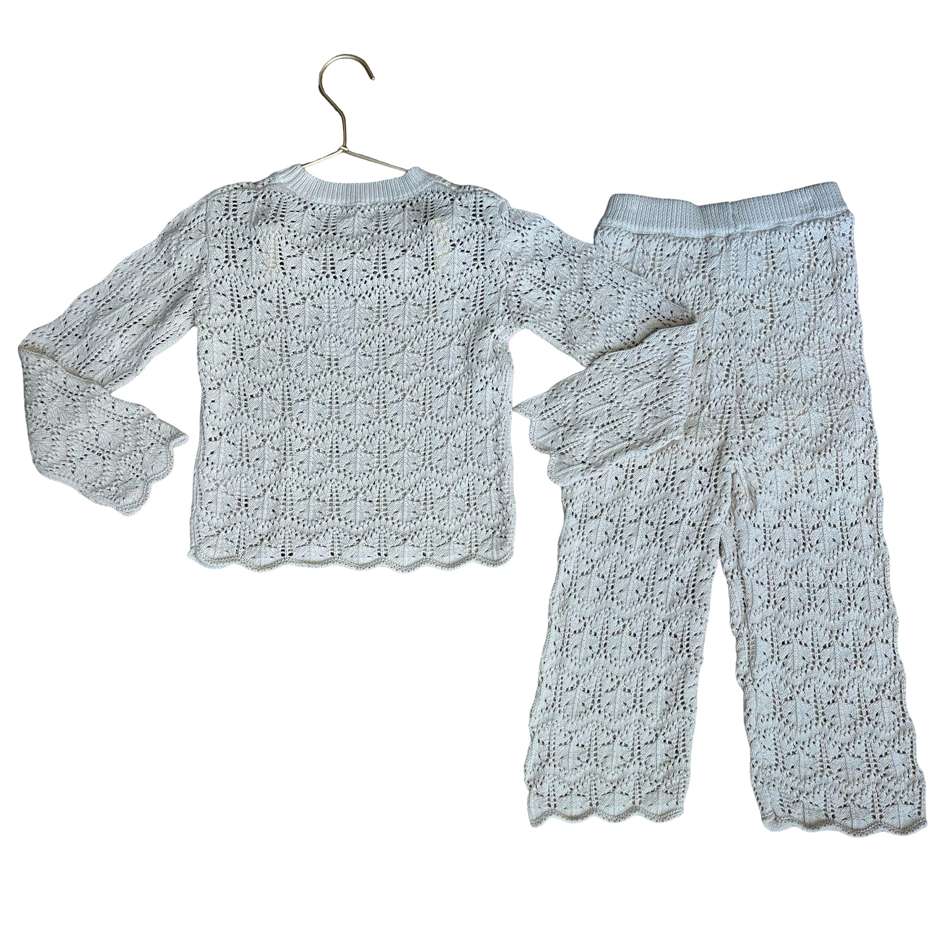 Rylee & Cru Tan Cotton Crochet Sweater & Pants Set - Size 4-5Y
