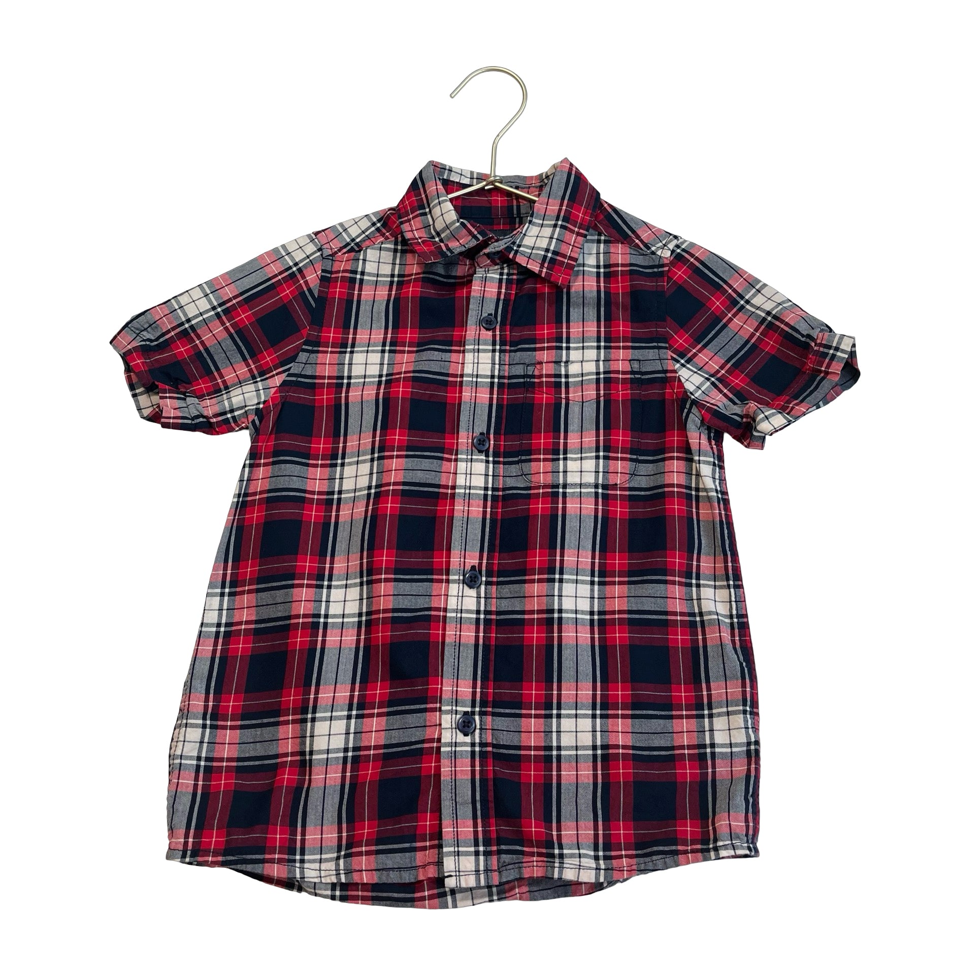 Children's Place Red, Navy, Ivory Plaid Button Down - Size 5-6