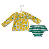 Hanna Andersson Yellow Lemon & Green Striped 2 Piece Swim Suit - Size 6-12 Mo