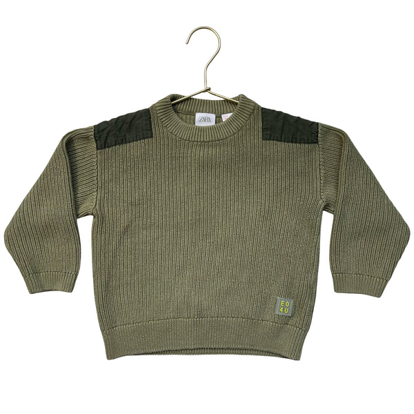 Zara Olive Green Cotton Sweater - Size 4-5