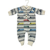 Hanna Andersson Ivory Train Pattern Cotton Knit Henley One-Piece - Size 6-12 Mo