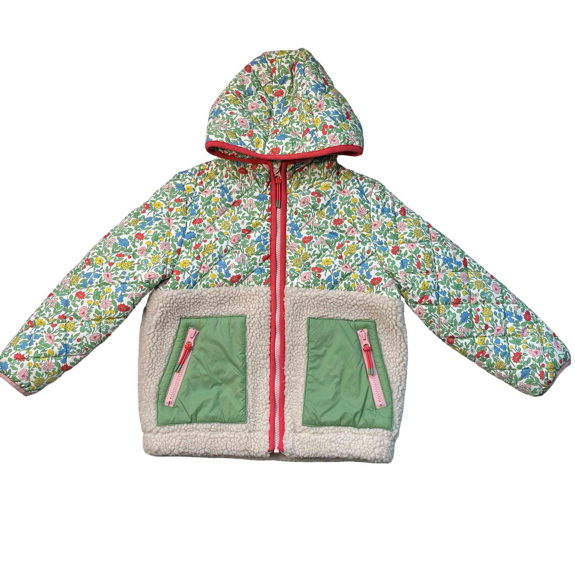 Mini Boden Sherpa & Floral Quilted Jacket = Size 5-6Y