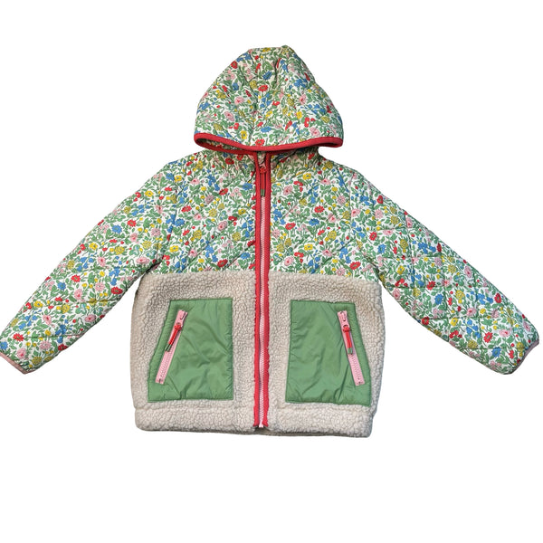 Mini Boden Sherpa & Floral Quilted Jacket = Size 5-6Y