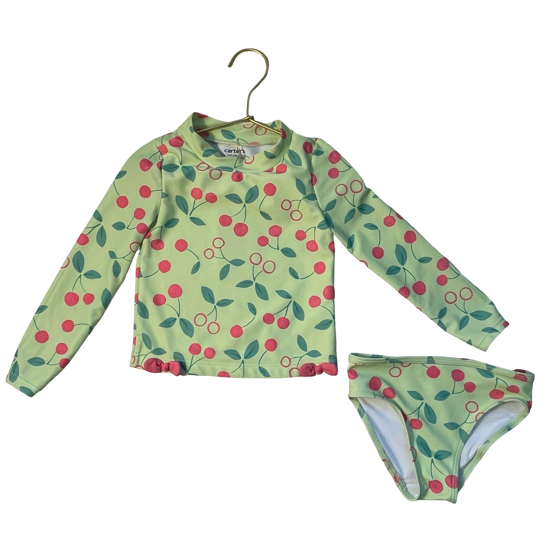 Carter's Light Green Cherry Print Rash Guard 2 Piece Swim Suit - Size 3T