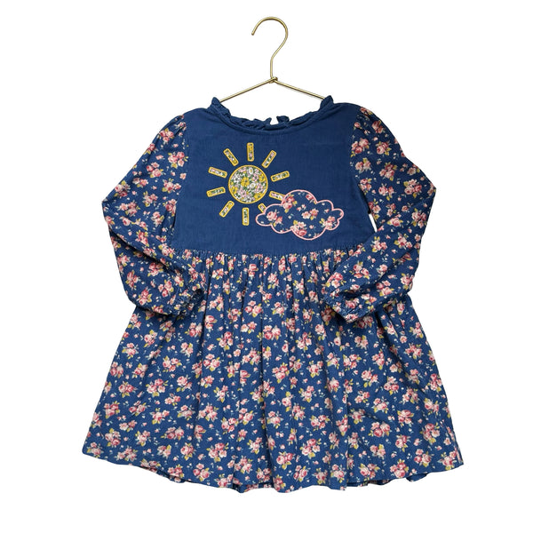 Mini Boden Blue Floral Corduroy & Applique Dress - Size 4-5Y