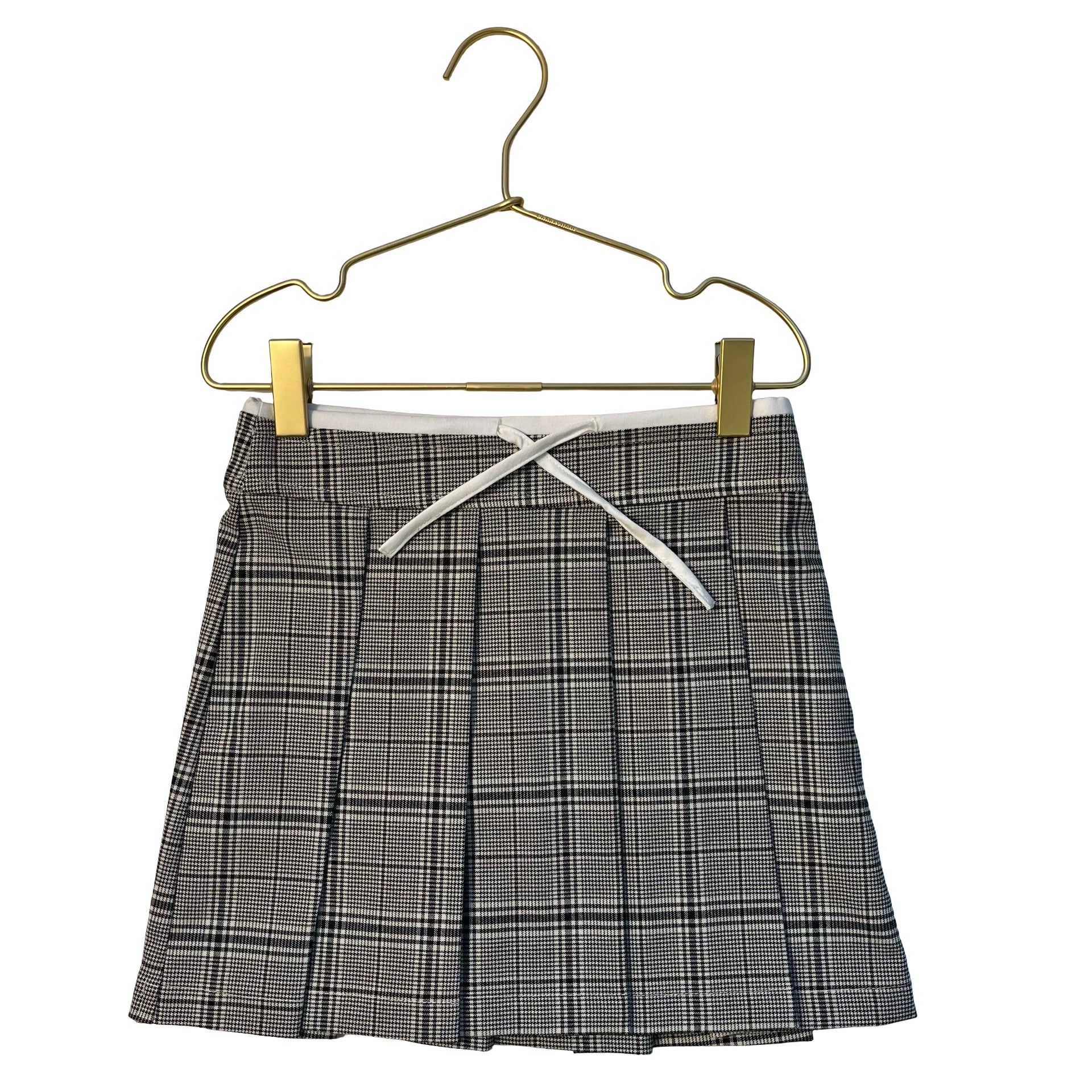 C&A Ivory, Brown, Black Houndstooth Plaid Pleated Skirt - Size 8Y