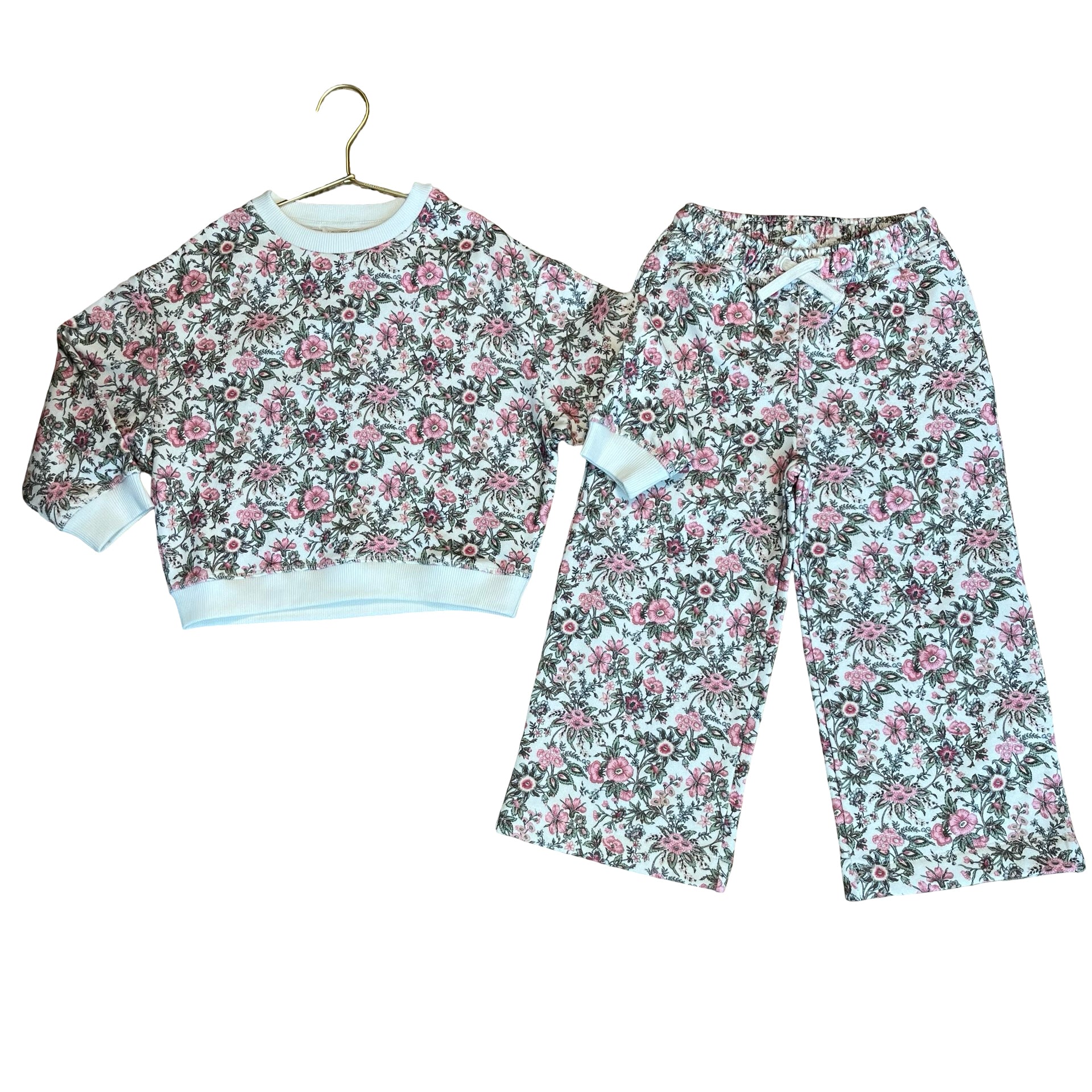 Louise Misha Ivory & Pink Floral Sweatshirt & Wide-Leg Sweatpants Set - Size 5Y