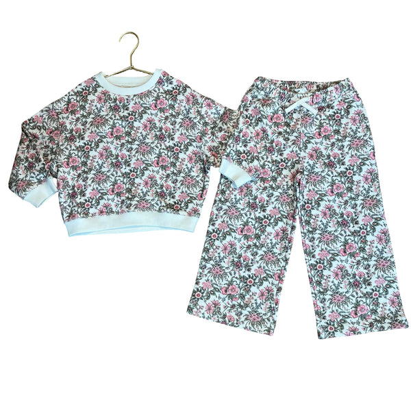 Louise Misha Ivory & Pink Floral Sweatshirt & Wide-Leg Sweatpants Set - Size 5Y