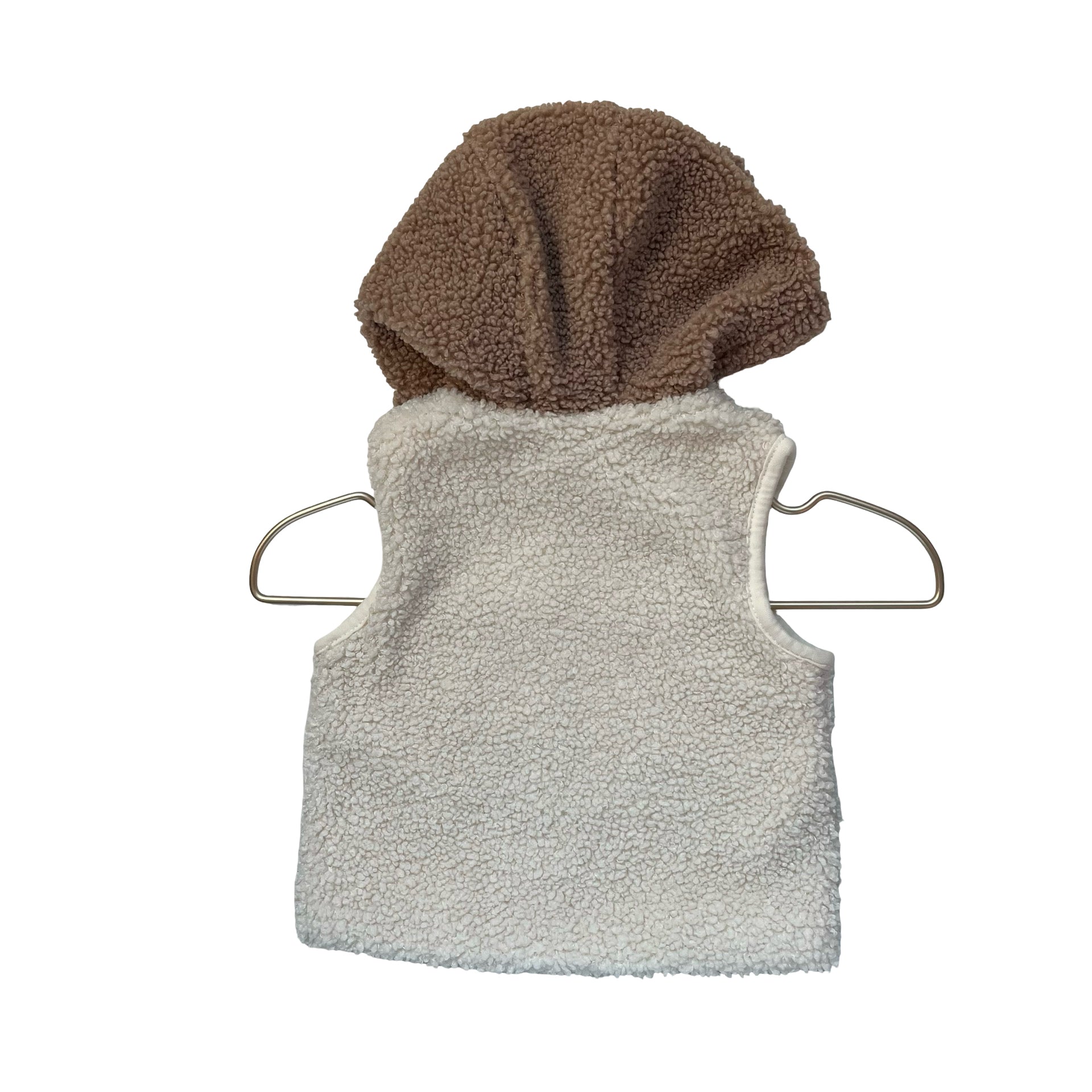 Mayoral Ivory & Brown Bear Hooded Sherpa Vest - Size 2-4 Mo