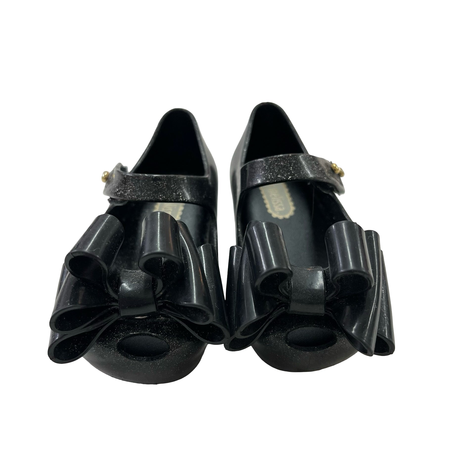 Mini Melissa Black Sparkle Bow Shoes - Size 5